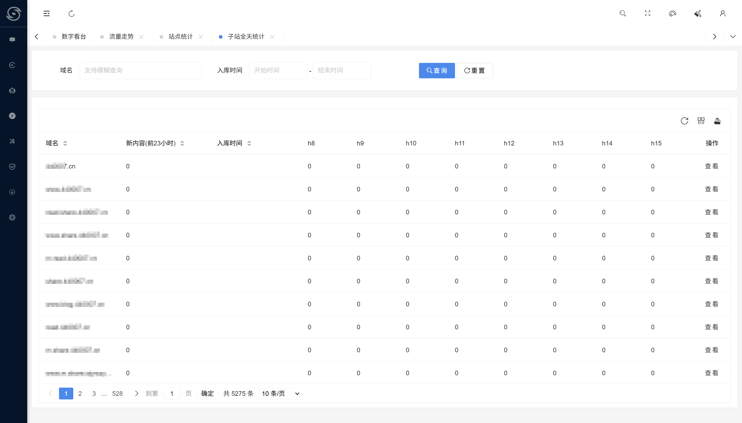 暴风SEO管理系统 子站全天统计